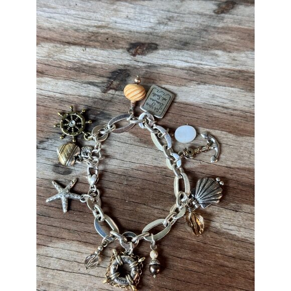 Brighton Nantucket Nautical Charm Bracelet With Shells Anchor Starfish & Crystal - Picture 1 of 8